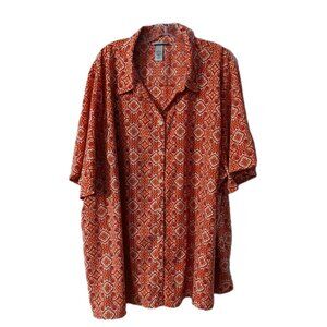 Catherines Shirt Size 4x Orange White Short Sleeves Blouse Size 30/32